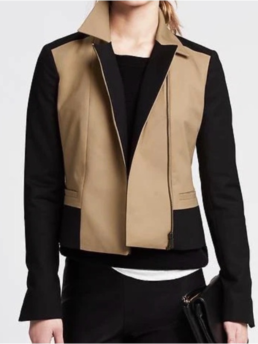 Banana Republic Two-Tone Black and Tan Moto-Inspired Blazer